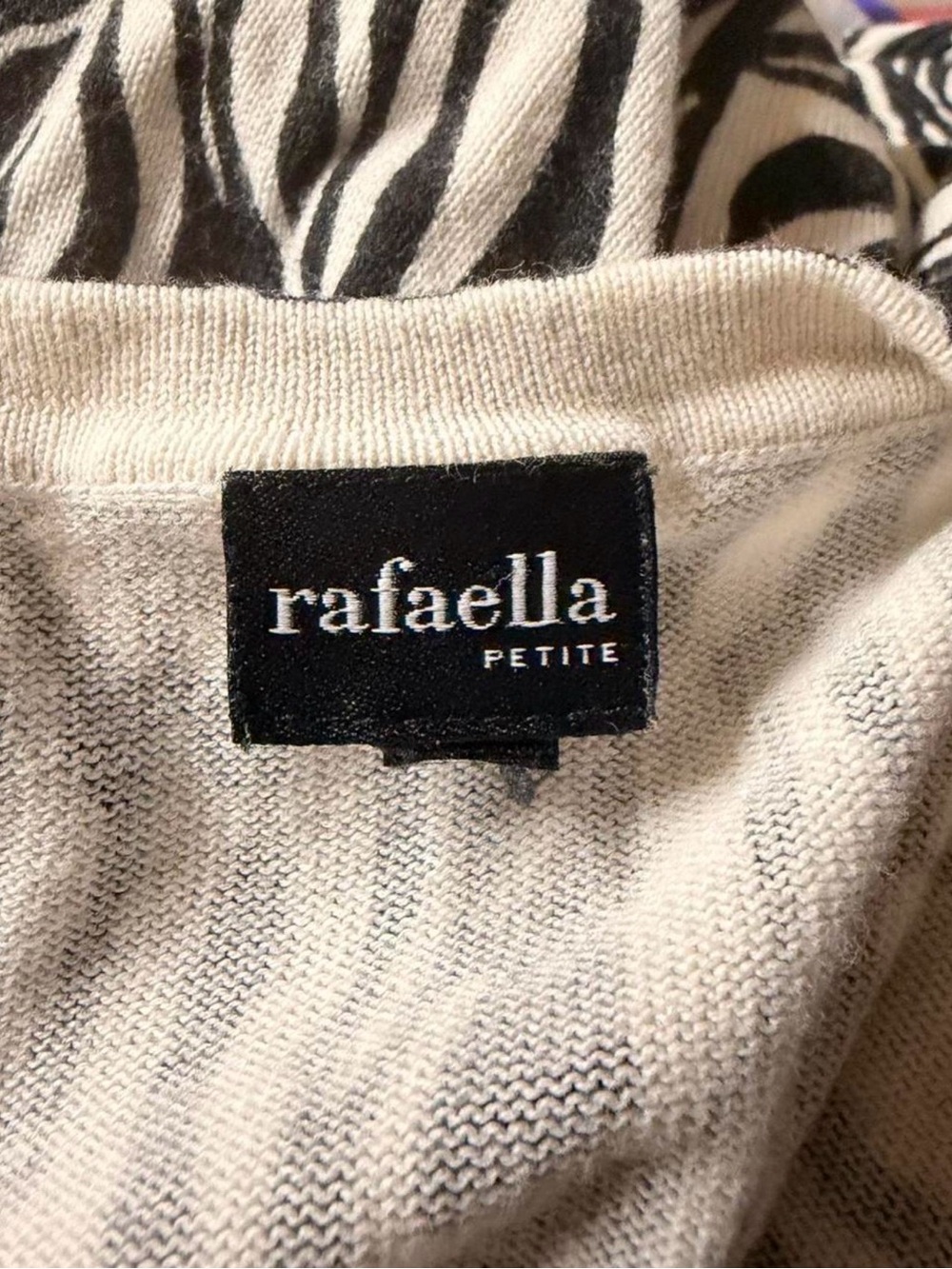 Rafaella Petite Zebra Cardigan Sweater M/L Black White Y2K Button Up 100% Cotton - Picture 6 of 7